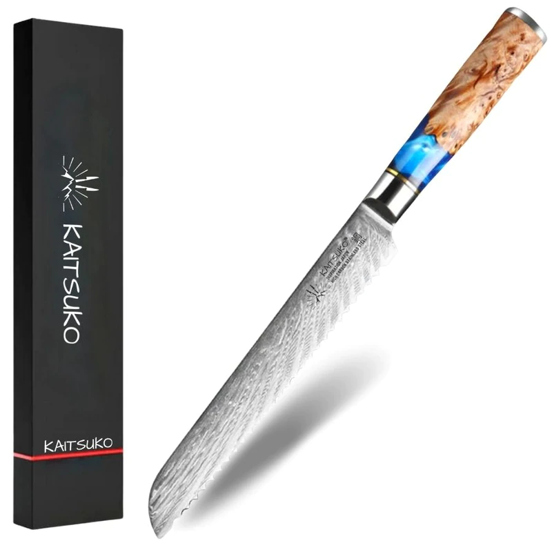 67-layer damascus steel knives for bread and bruschetta