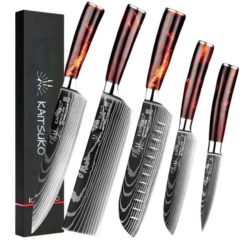 damascus steel kitchen knives complete kit