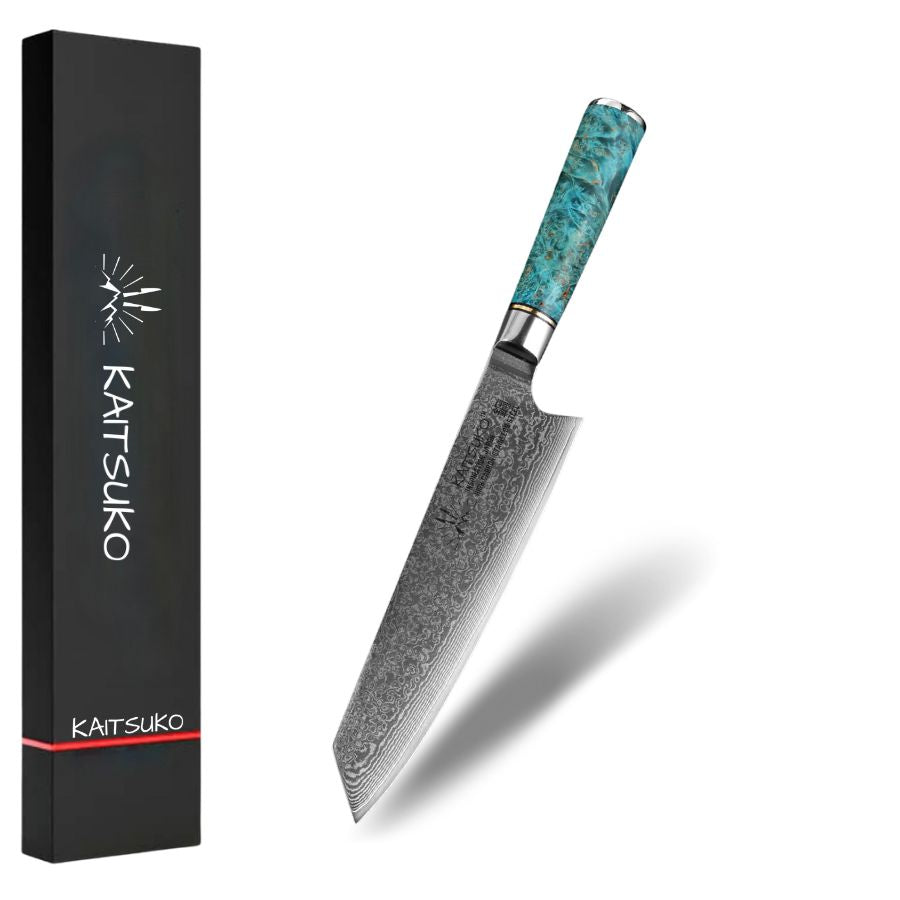 kiritsuke knife turquoise blue resin handle