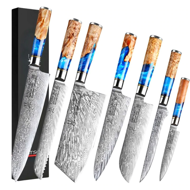 7-piece kitchen knives in 67-layer damascus steel
