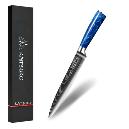 Blue Japanese knife for slicing meat