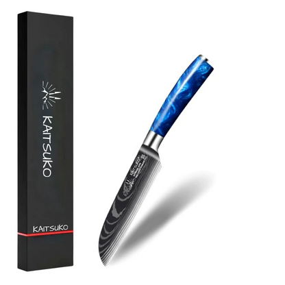 Blue multifunction knife in Japanese damascus steel