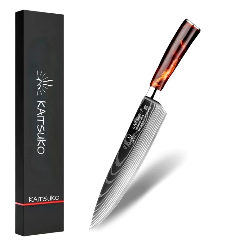 top-of-the-range brown damascus knives for meat
